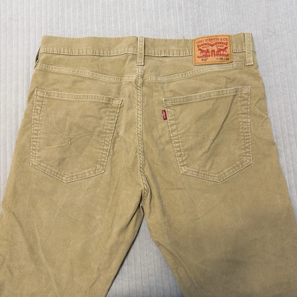 Levi's 512 Slim Taper Pants Mens 36x30 Tan Khaki Corduroy Stretch